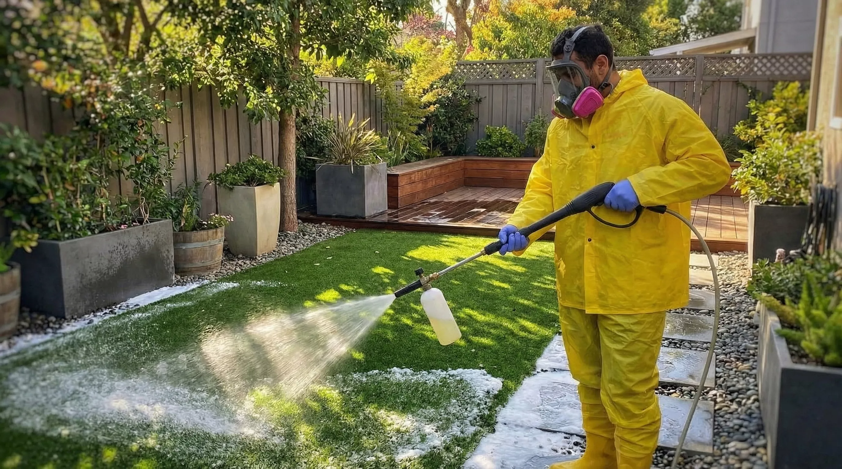 Applying deodorizer and antibacterial cleaning treatment