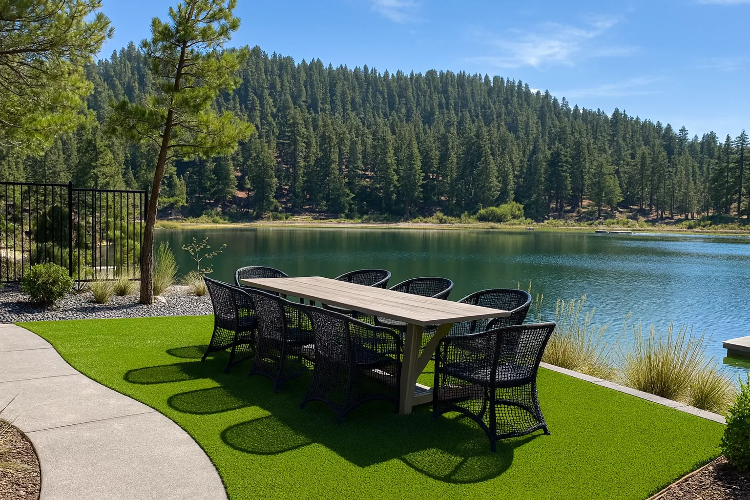Family enjoying artificial lawn