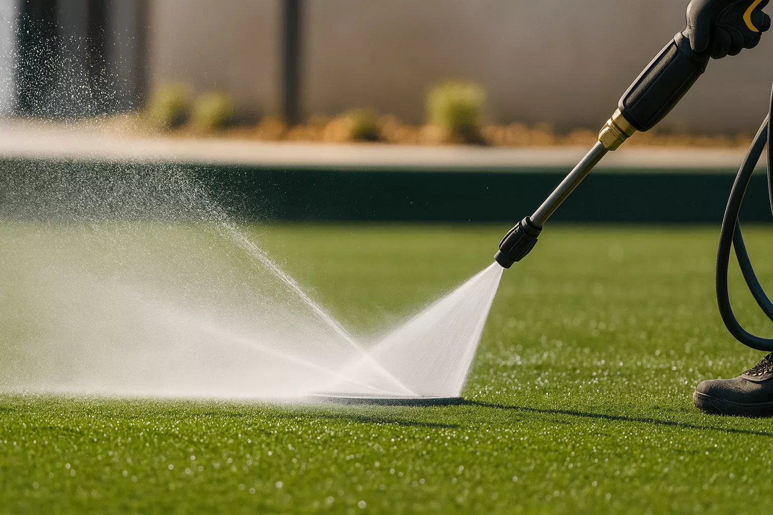 Washing artificial lawn turf