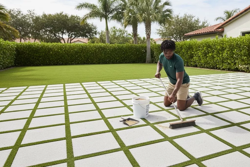 Adding infill during turf reinfill service