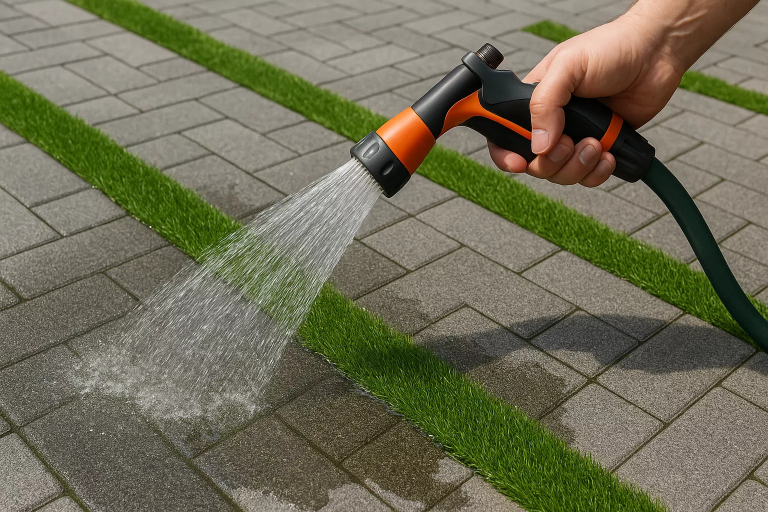 Rinsing turf joints for drainage