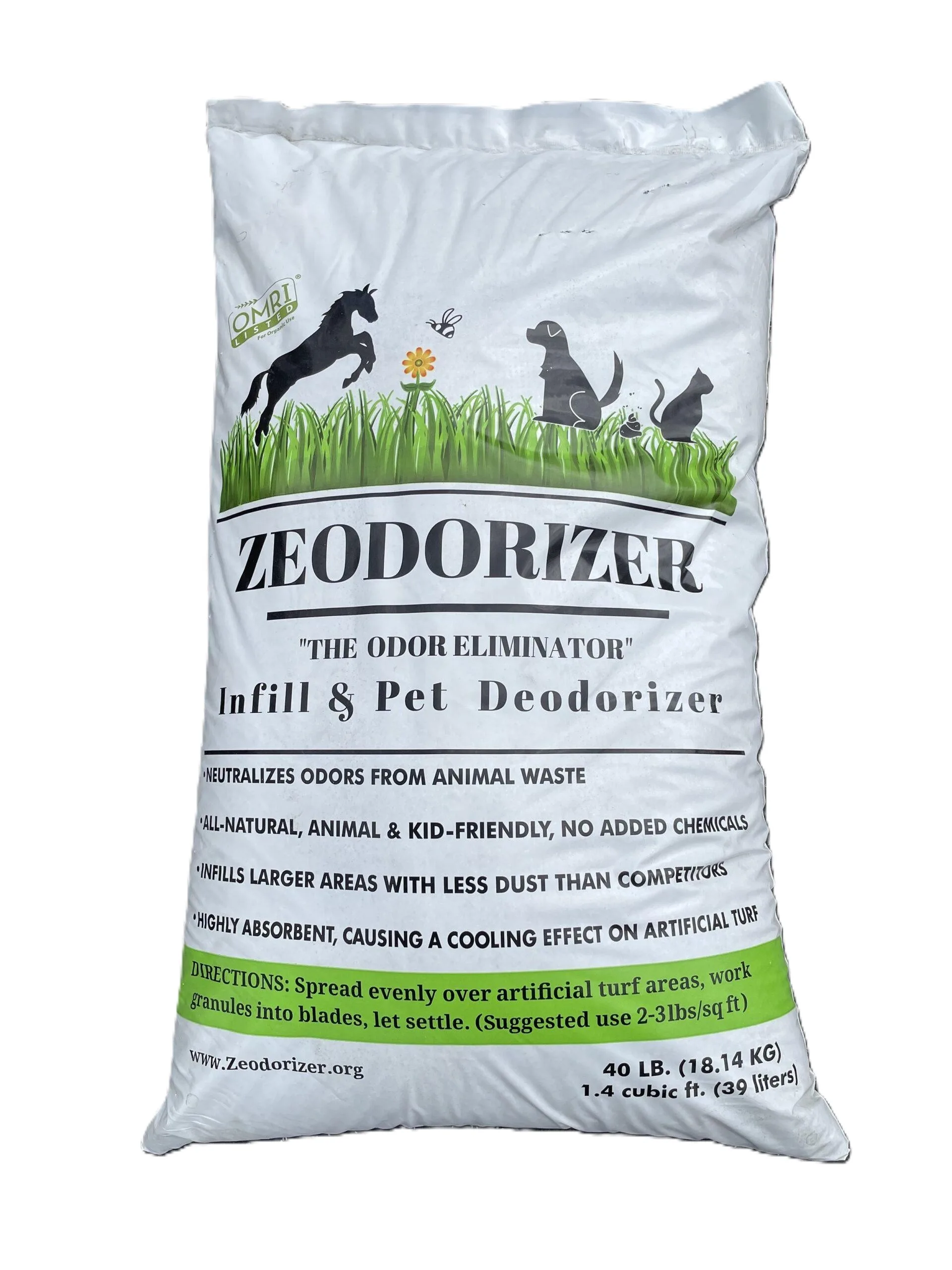 Deodorizer infill support used for odor control in a pet turf system