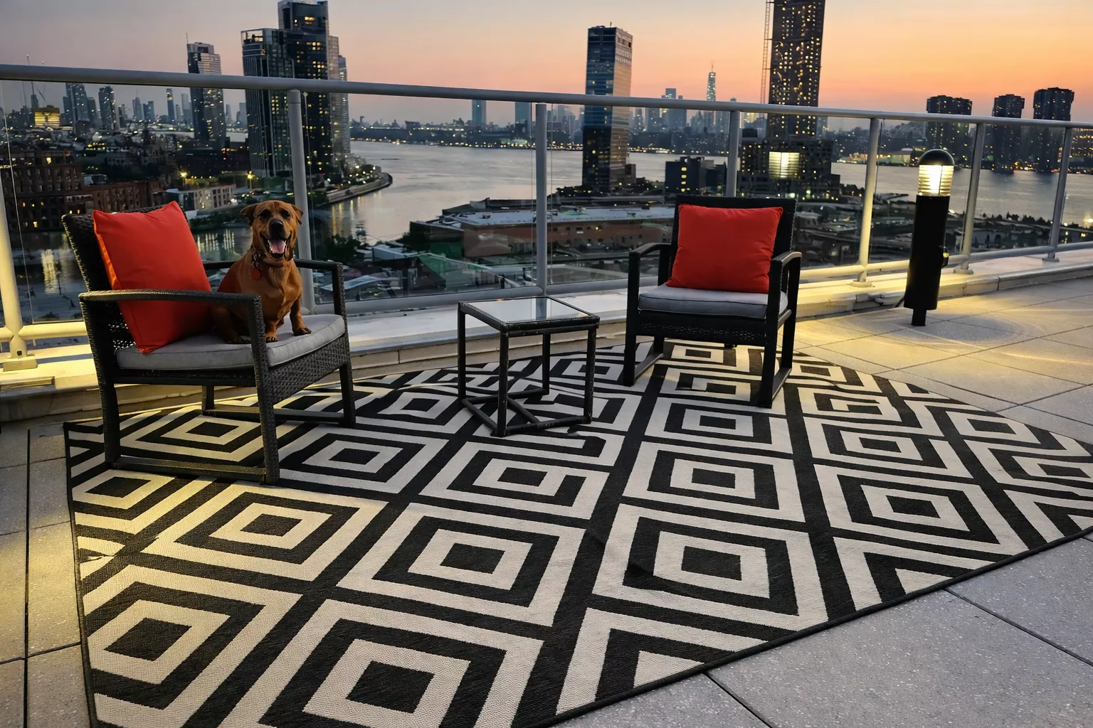 Outdoor rug on rooftop