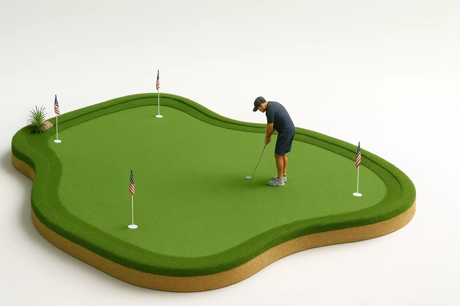Practice putting green with multiple cups