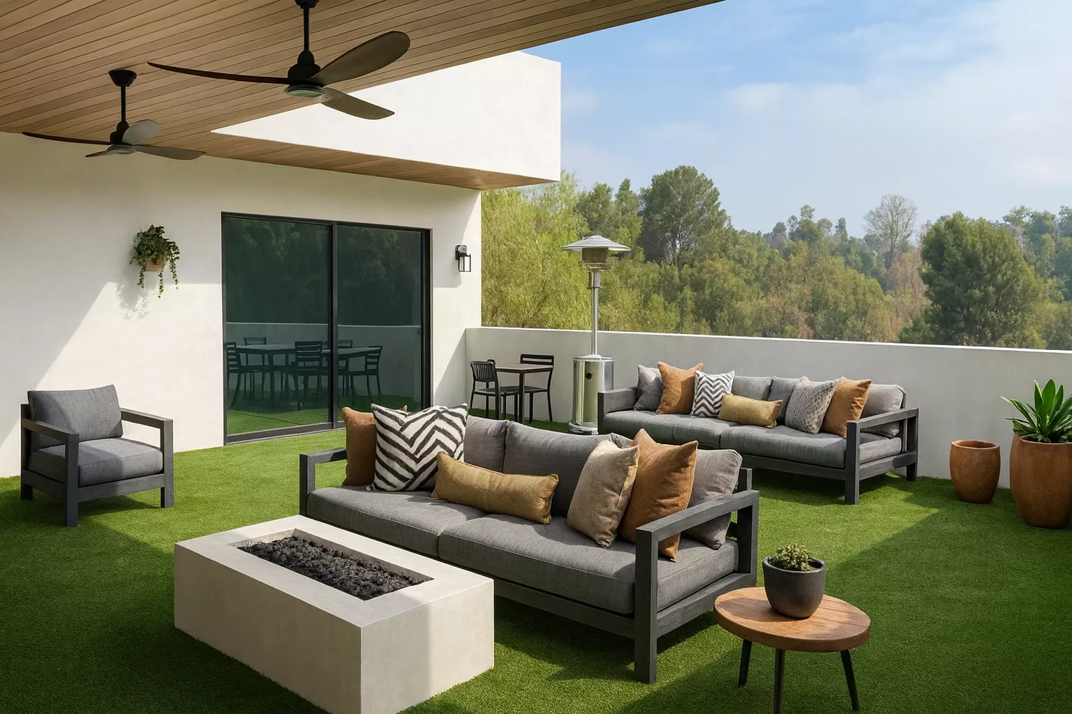 Rooftop turf Brentwood relaxation deck