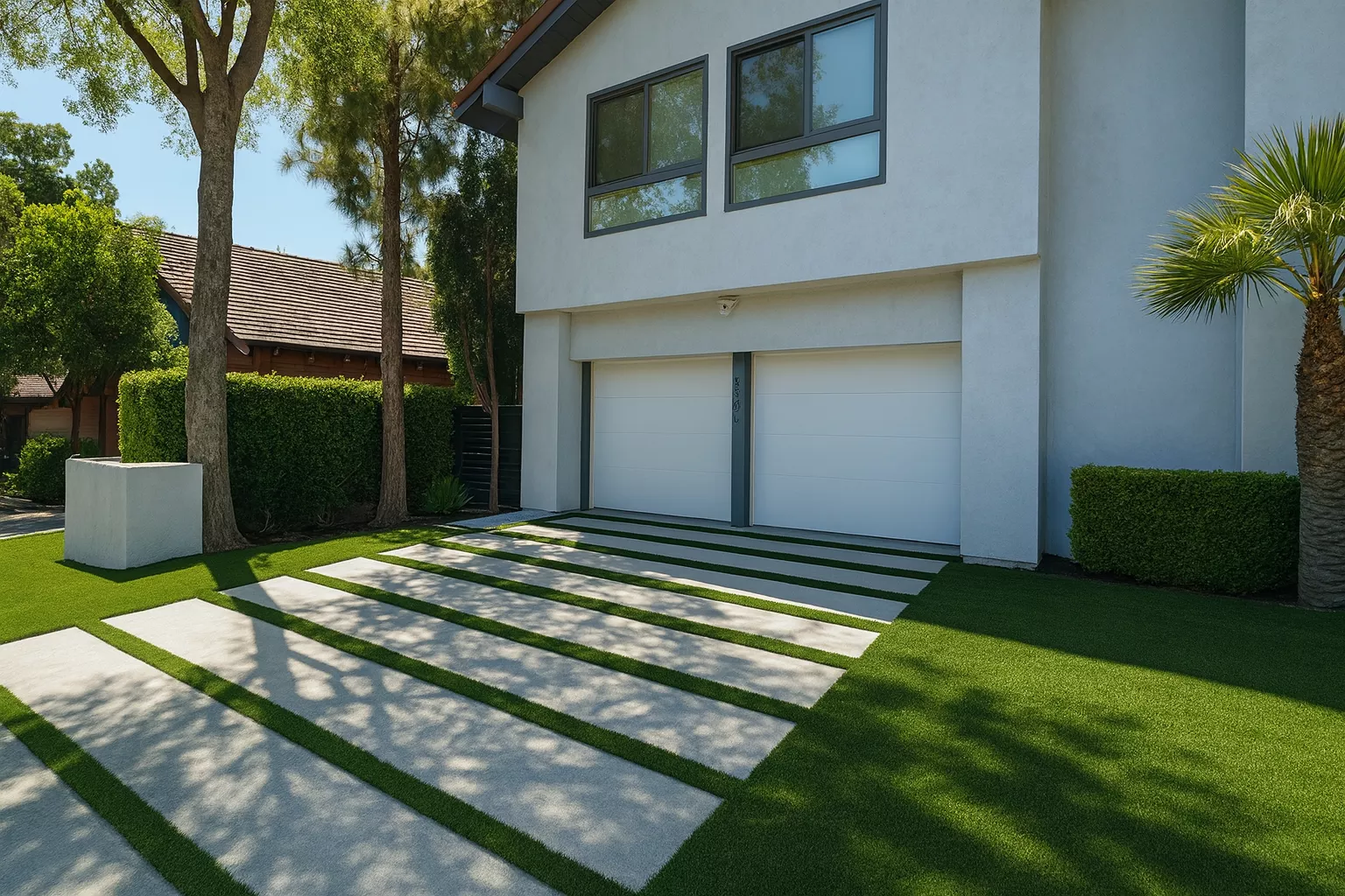 Striped turf accents for driveways