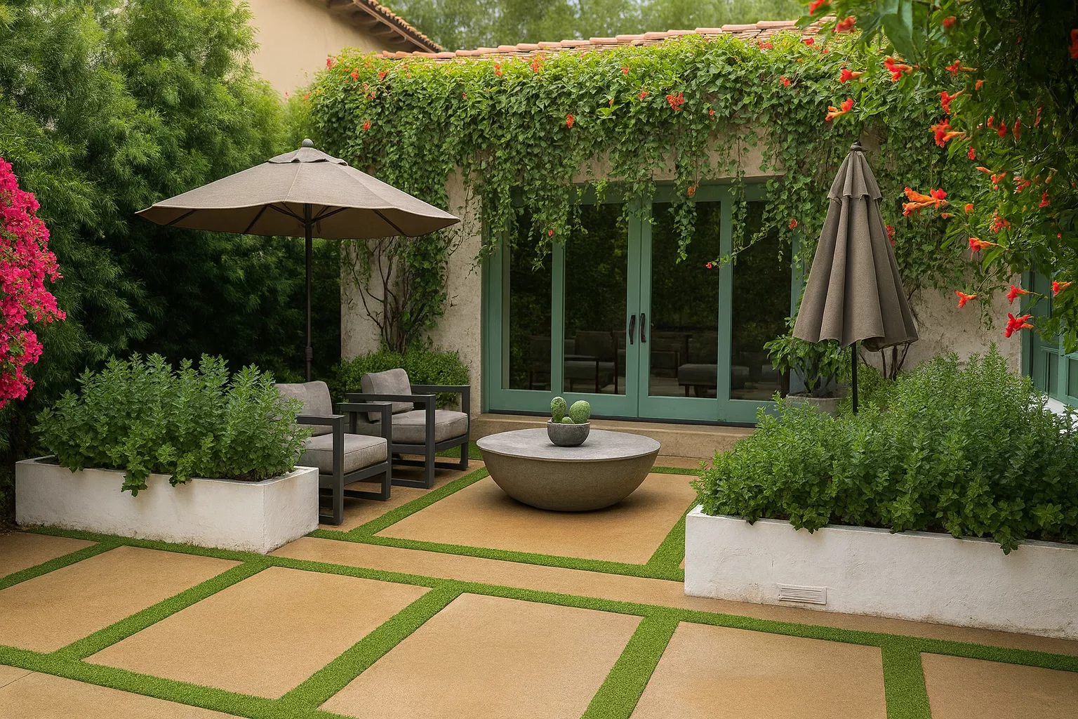 Patio with turf grid